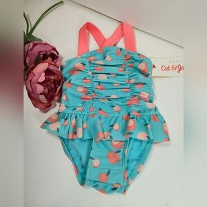 0-3 M Cat & Jack Baby Girl One Piece Swimsuit - Aqua and Coral. Target Baby